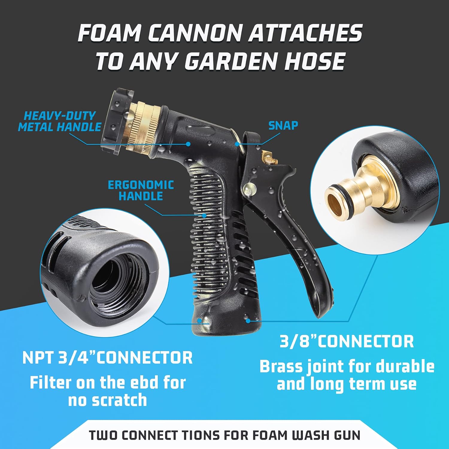 INGOFIN Car Wash Foam Cannon Gun for Garden Hose - Car Wash Foam Soap Sprayer Snow Foam Blaster with Metal Handle,Adjustable Nozzle,6 Level Ratio Dial,Washing Mitts,Quick Connector to Any Garden Hose: Automotive