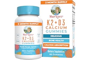 MaryRuth Organics Calcium with Vitamin D & Vitamin K2, 2 Month Supply, Calcium Supplement Supports Bone Health & Joint Support, with Vitamins D3 K2 Gummies, Vegan, Non-GMO, Gluten Free, 60 Count