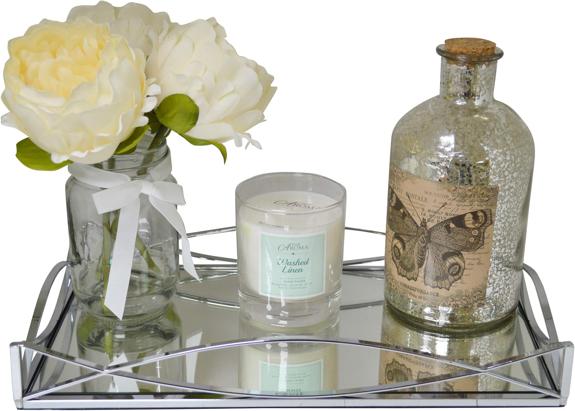 New Decorative Silver Metal Rectangular Serving Dressing Table Tray Mirror Glass Base