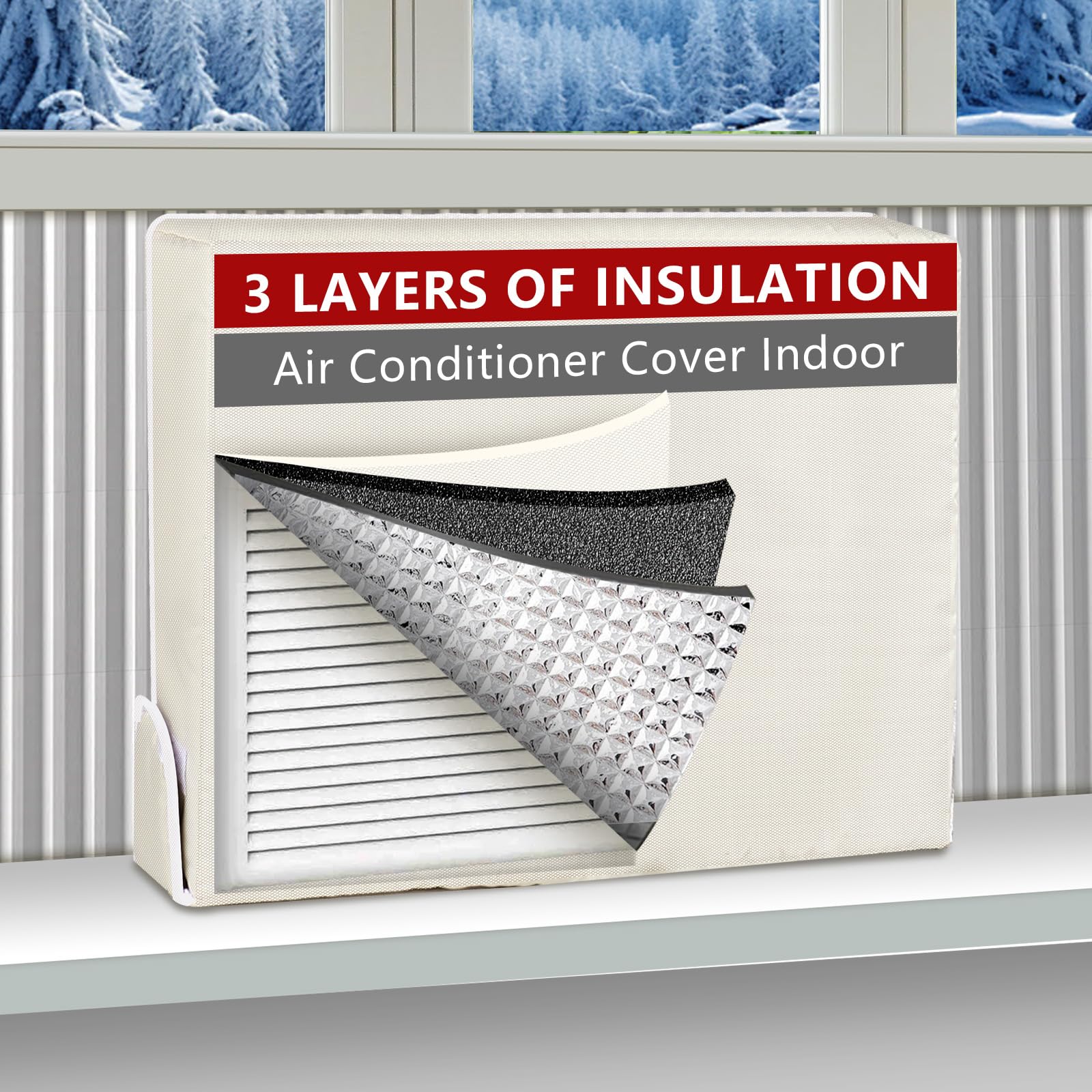 Photo 1 of 21''Wx 15''Hx 3.5'' Indoor Air Conditioner Cover for Inside Window, 3 Layers AC Cover for Inside, Indoor Window AC Unit Insulation for Winter