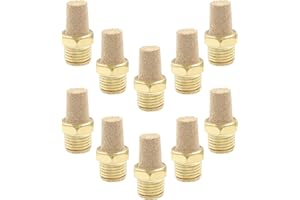 Coufce 10 Pack 1/4" Male Thread Pneumatic Brass Exhaust Muffler Filter Air Pneumatic Mufflers Air Line Fitting Hex Sintered S