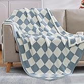 WRENSONGE Checkered Throw Blanket, Grey Blue Soft Cozy Fluffy Warm Hand Made Throw Blankets for Couch, Sofa, Chair, Bed, Camping, Picnic, Travel Lightweight Bed Blanket - 60"*80"