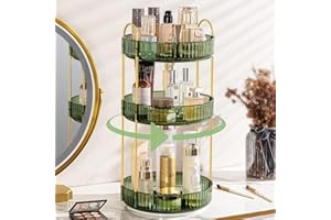 Weidace 360 Rotating Makeup Organizer for Vanity, Bathroom Countertop Organizer Spinning Perfume Organizer, High-Capacity Cosmetic and Skincare Dresser Make Up Holder Rack (3 Tiers, Green)