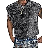 RoseSeek Men's Sequin Tank Top Glitter Crew Neck Sleeveless Tops Party Club Vest Rave Outfits Streetwear