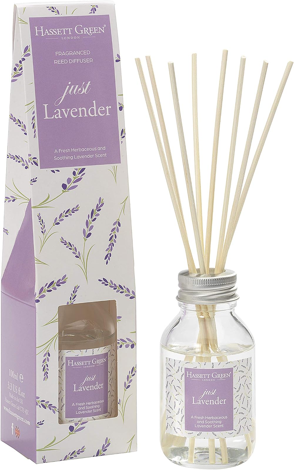 Hassett Green Just Lavender Reed Diffuser 100ml with 8 Rattan Reeds