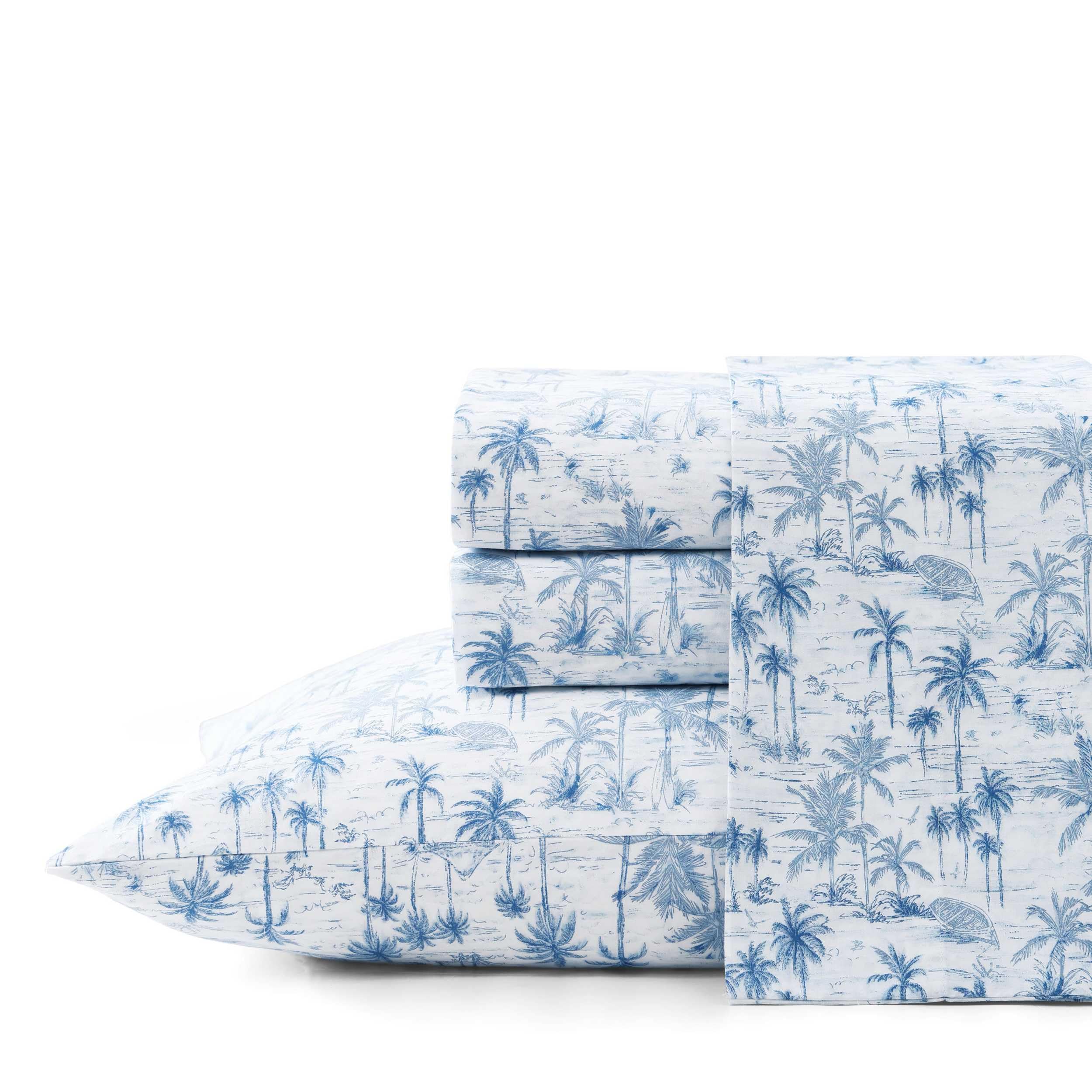 Tommy Bahama - California King Sheet Set, Crisp & Cool Cotton Percale Bed Sheets, Deep Pockets, Coastal Bedding with Matching Fitted Sheet & Pillowcases (Surfside Blue) Image