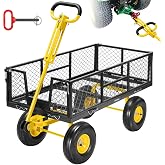 VIVOHOME Steel Garden Cart Heavy Duty 900 LBS 4.5 Cu Ft Utility Wagon | Removable Sides, 10 inch Tire and Handle Attach to ATV or Tractor Green