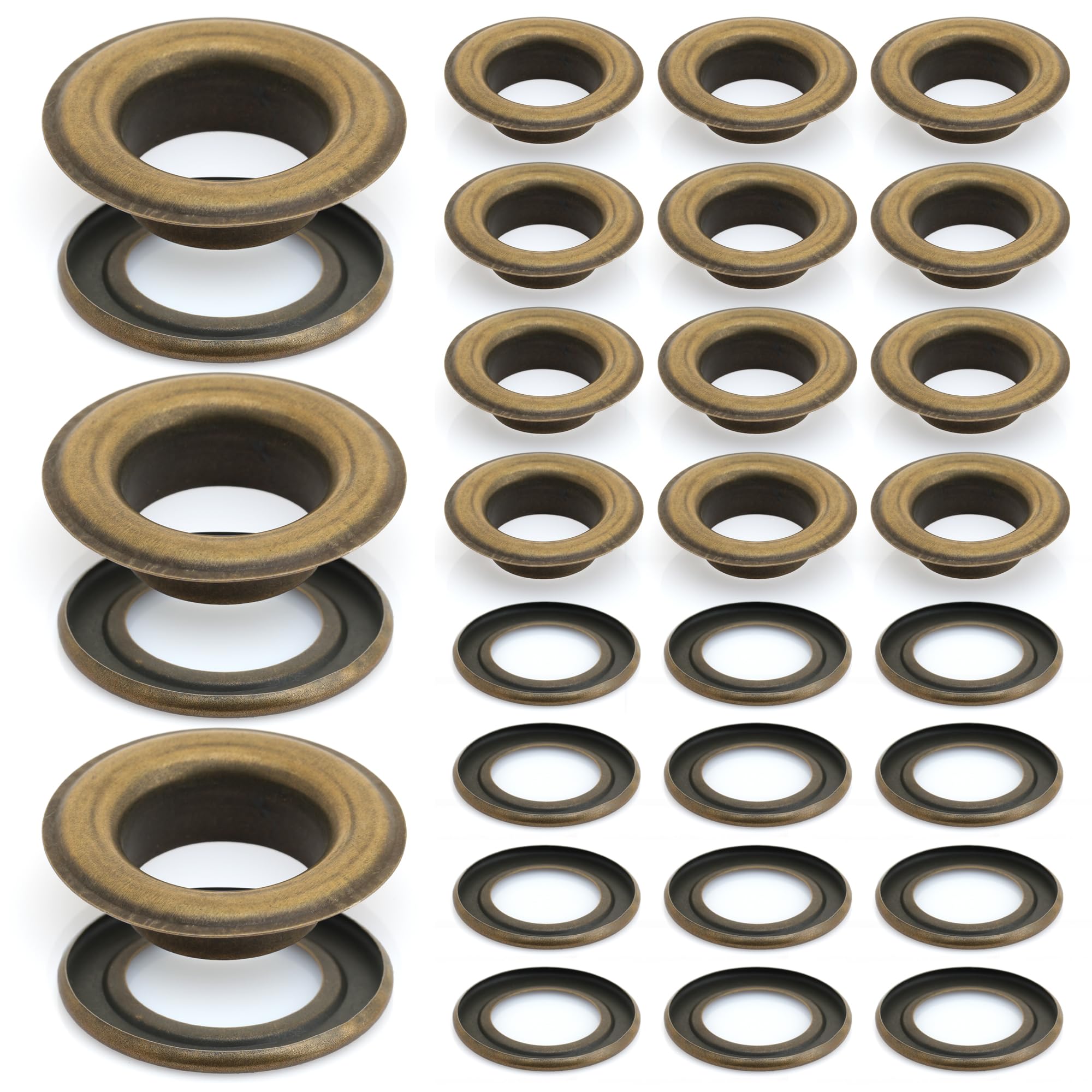 CRAFTMEMORE 1/2" (13 MM) Hole 50 Sets Grommets Eyelets with Washers for Leather, Tarp, Canvas (Antique Brass)