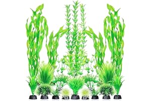 Fishdance Aquarium Plants, Artificial Fish Tank Decorations Decor Plastic Plants Set 18 Pcs