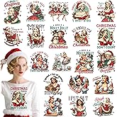 Dazoratix Retro Christmas Iron on Patches - 20 Sheets Vintage Girl DTF Ready to Press Heat Transfers for T Shirts Funny Trendy Women Merry Xmas Vinyl Stickers Decals for Clothes DIY Crafts Decorations