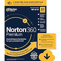 NEW Norton 360 Premium – Antivirus software for 10 Devices with Auto Renewal - Includes VPN, PC Cloud Backup & Dark Web Monitoring powered by LifeLock [PC/Mac/Mobile Download]