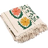 Creative Co-Op Cotton Slub Embroidered Throw with Suzani Pattern and Tassels, Multicolor