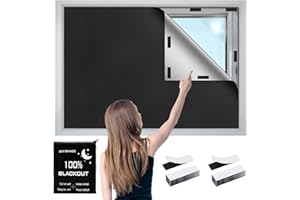 420D Blackout Curtains for Bedroom, 400x145 cm Portable Blackout Blinds with 30 Hook and Loop for 100% Black-Out Window Film,