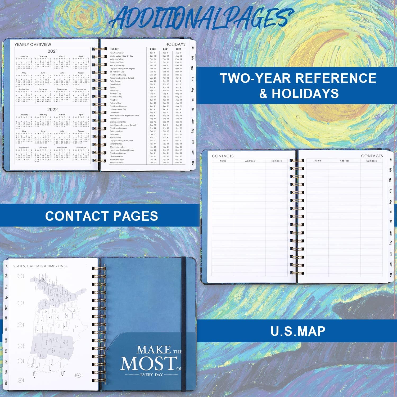 2021 Planner - Weekly & Monthly Planner, 6.25" x 8.3", Jan 2021- Dec 2021, 12 Monthly Tabs, Twin-Wire Binding with Two-Sided Inner Pocket : Office Products