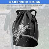 BROTOU Unisex Drawstring Backpack Waterproof Gym Bag Large Oxford PE Pack Black view 5