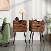 JAXPETY End Tables Set of 2, Night Stand with Drawers, Bedside Tables with Solid Wood Legs and Large Storage Space, End Table