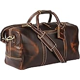 KomalC Leather Duffle Bags for Men and Women Travel Overnight Weekend sports bag holdall Gym Duffel for Men (Dark Tan, 20 Inch)