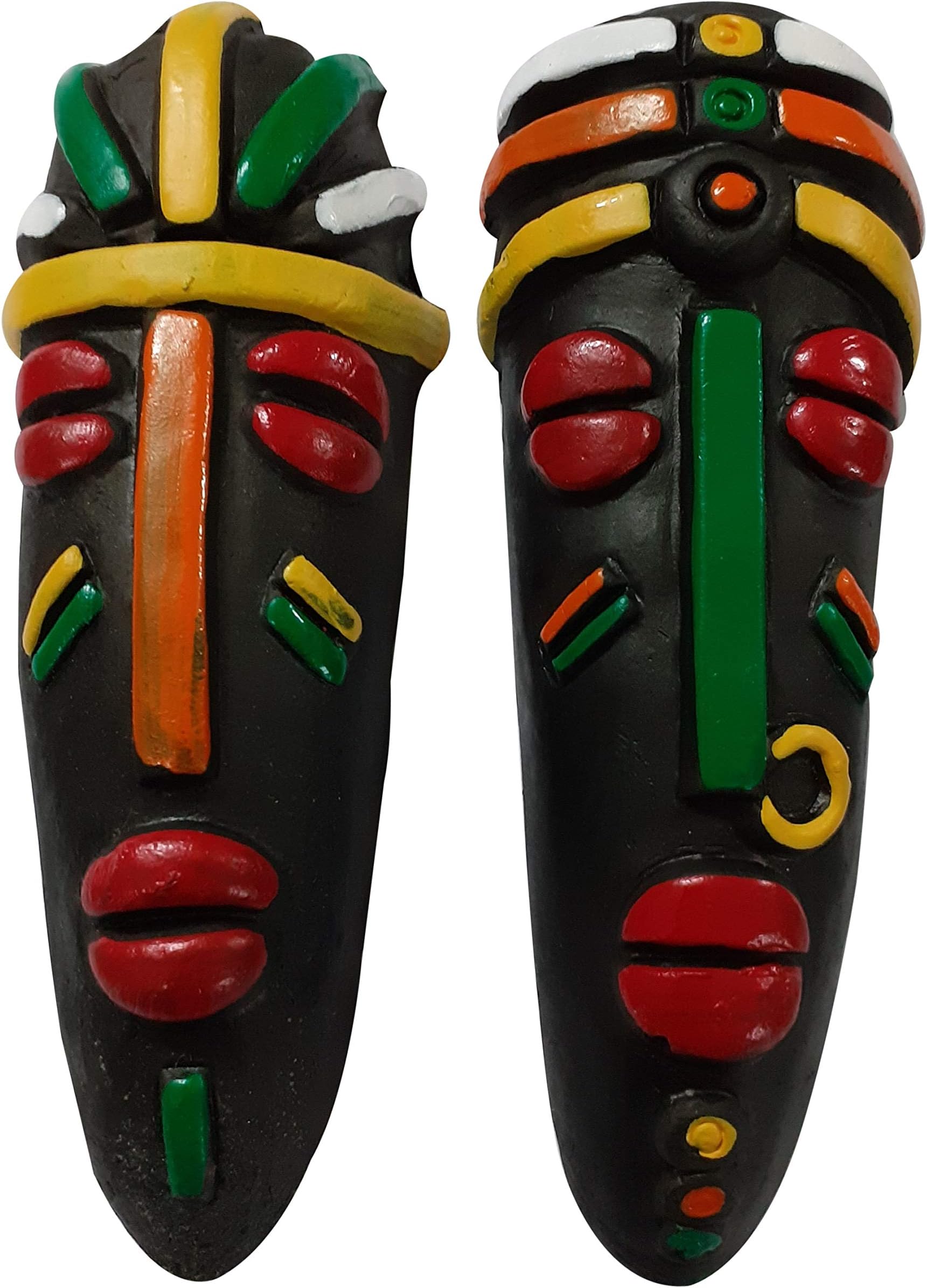 ESVAR STONECRAFT Terracotta Wall Haning Home Decorative Multicolored Tribal Mask Combo-2 PCs. (H X W X D : 15 * 5 * 3 cm)