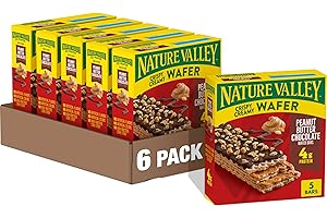 Nature Valley Wafer Bars, Peanut Butter Chocolate, 5 Bars per Box, 6.5 oz, Pack of 6, Crispy Wafer Texture, Peanut Butter Layers & Chocolate Coating, No Artificial Flavors, No High Fructose Corn Syrup