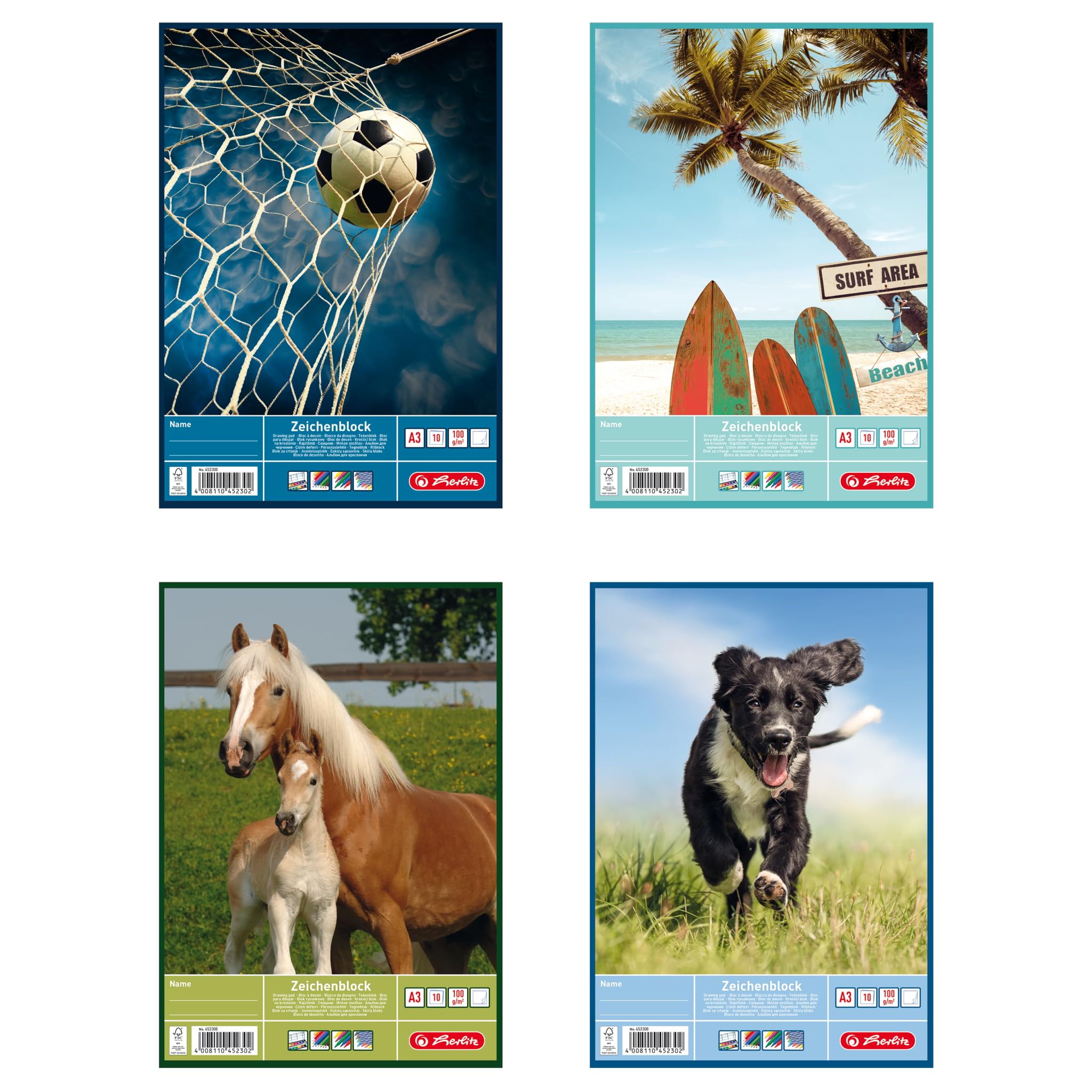 Herlitz 452300 Drawing Pad A3 with 10 Sheets, Pack of 10 with 8 Assorted Designs (No Motif Selection Possible)