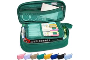 SPACEMATE Heavy Duty Canvas Pencil Case Pouch Bag - Holds 50-100 Pencils - Large Big Capacity Aesthetic Pen Case School Supplies for Girls Boys Women Men Adults (Green)