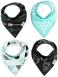 Baby Bandana Bib Set of 4, Super Absorbent Organic Drool & Teething Bibs for Boys & Girls by Matimati (Mint & Gray)