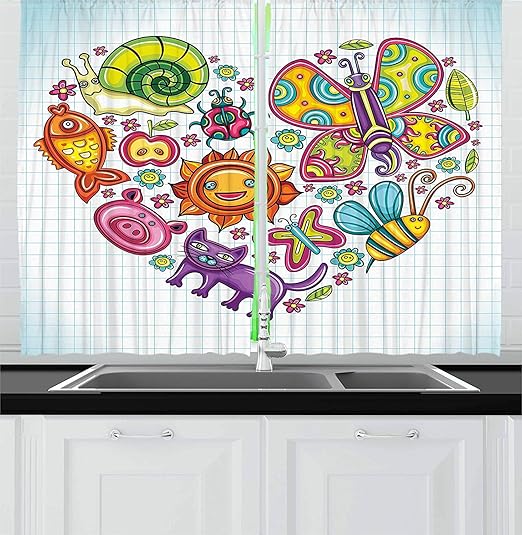 Amazon Com Gultmee Doodle Kitchen Curtains Flora And Fauna