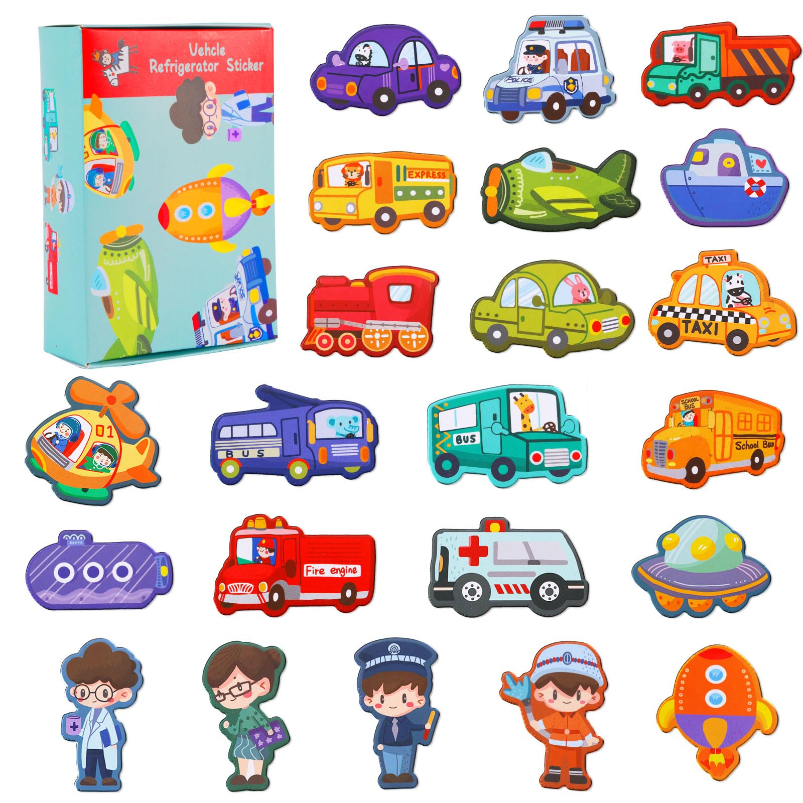 Fridge Magnets for Kids,Large Size Magnetic Vehicle,Magnet for Refrigerator, Educational Toys Toddler Learning Toys(Vehicles B)