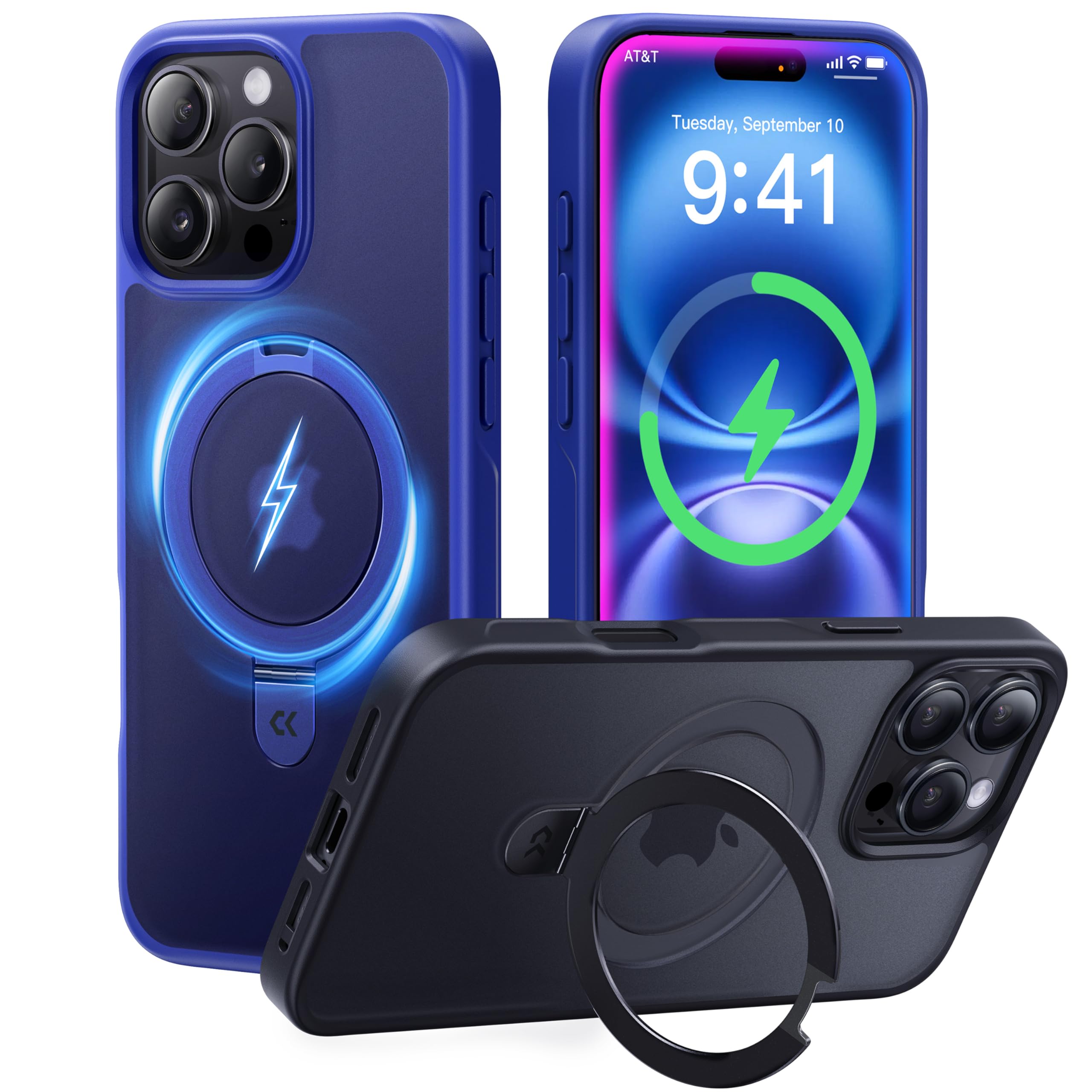 Photo 1 of CASEKOO Designed for 16 Pro Max Case with Magnetic Invisible Stand [Military Drop Protection] [Compatible with MagSafe] Shockproof Slim Translucent Matte Promax Case 6.9 Inch, Klein Blue