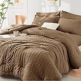 HYMOKEGE Brown Queen Comforter Set Seersucker 7 Pieces, All Season Luxury Bed in a Bag Queen for Bedroom, Bedding Set with Comforter, Sheets, Pillowcases & Shams