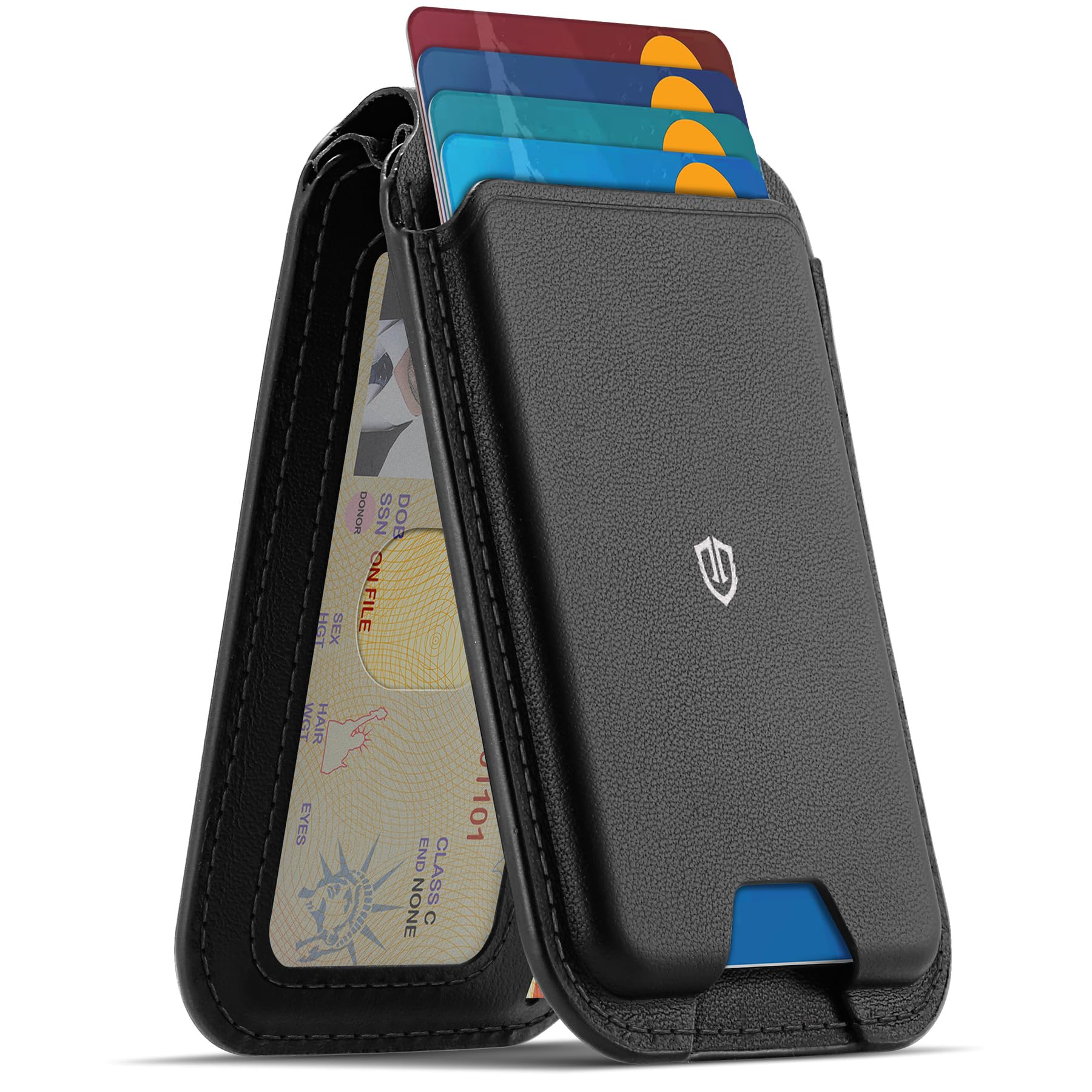 Photo 1 of SHIELDON Genuine Leather Strong Magnetic Wallet for MagSafe, Phone Wallet Stand for Men Women, 6 Card Holders, Angle Adjustment, RFID Blocking, Compatible with iPhone 17/16/15/14/13/12 Series - Black