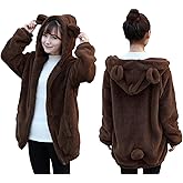 YUNZLAN Fluffy Fashion Tail ears Hoodie For Women Girl,Winter Warm Plush Sweatshirt Sweater Animal Jacket Hoodies