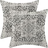 Gohdiwh Boho Pillow Covers 18x18 Set of 2, Ethnic Design Decorative Throw Pillows Linen Black Gray Carpet Pattern Farmhouse Cushion Pillow Covers for Sofa Couch Outdoor Decor