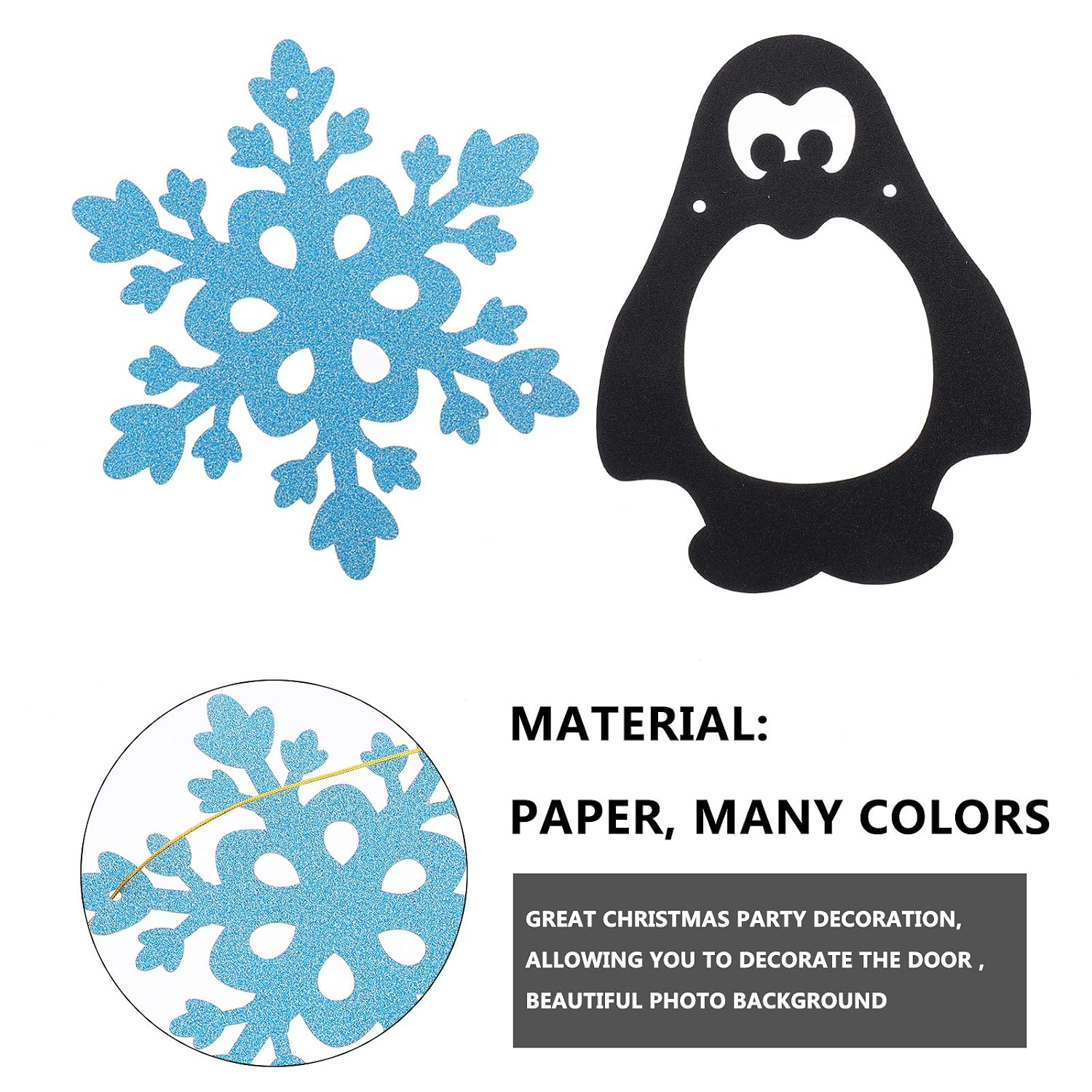 PRETYZOOM 1PC Glitter Snowflake Penguin Banner Paper Hanging Bunting for Christmas Winter Wonderland Theme Birthday Decoration - Image 3