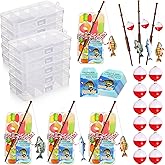 Hiboom 48 Gone Fishing Party Favors Set 12 Candy Mini Tackle Boxes 12 Fish Cupcake Pole Picks 12 Red White Floater 12 Thank You Cards with Rope Fishing Birthday Cake Decor (5.12 x 2.76 x 0.91 Inch)