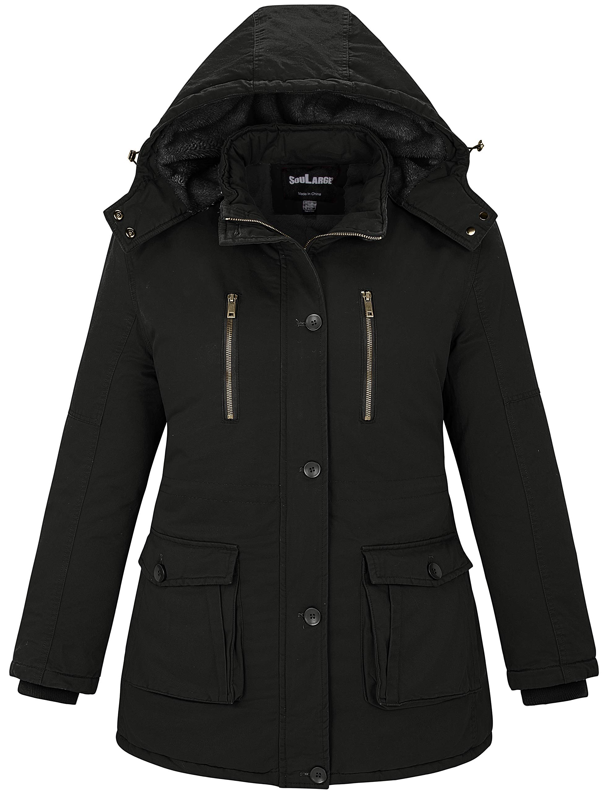 Photo 1 of Soularge Women's Winter Plus Size Padded Fleece Parka Coat with Hood (Black, 3X)