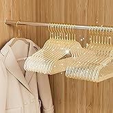 50 Pack Clear Plastic Hangers with Gold Glitter, Acrylic, Ultra Slim, Space Saving, for Coats, Pants, Suits, Shirts, Skirts, Dress Clothes