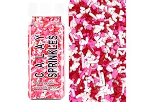 MISS DOOZY Valentines Sprinkles for Baking, 4.34oz White Red Pink Jimmies and Heart Sprinkles for Cake Decorating, Valentine Sprinkles for Cookies, Cupcake, Ice Cream, Cake