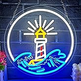 Lighthouse Neon Sign Sea Neon Signs for Wall Decor Dimmable Sunset Sunrise LED Light for Man Cave Bedroom Bar Living Room Club Lighthouse Led Decor for Gift