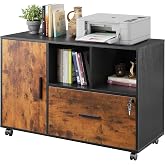 DEVAISE Printer Stand with Storage, Mobile Wood File Cabinet, Rustic Brown | Locking &amp; Rolling, Lateral Filing Cabinet, Doors and Shelves, Fits Legal/letter/A4, for Home Office, Study