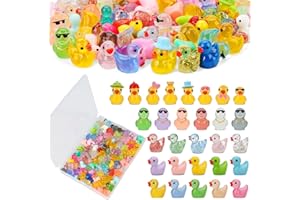 TOUCH TOP 80 Pcs Mini Resin Ducks, Tiny Duck Animals Figures to Hide Plastic Glitter Little Ducks Glow in The Dark for Fairy Garden Dollhouse Miniature Landscape Fish Tank Aquarium Decor