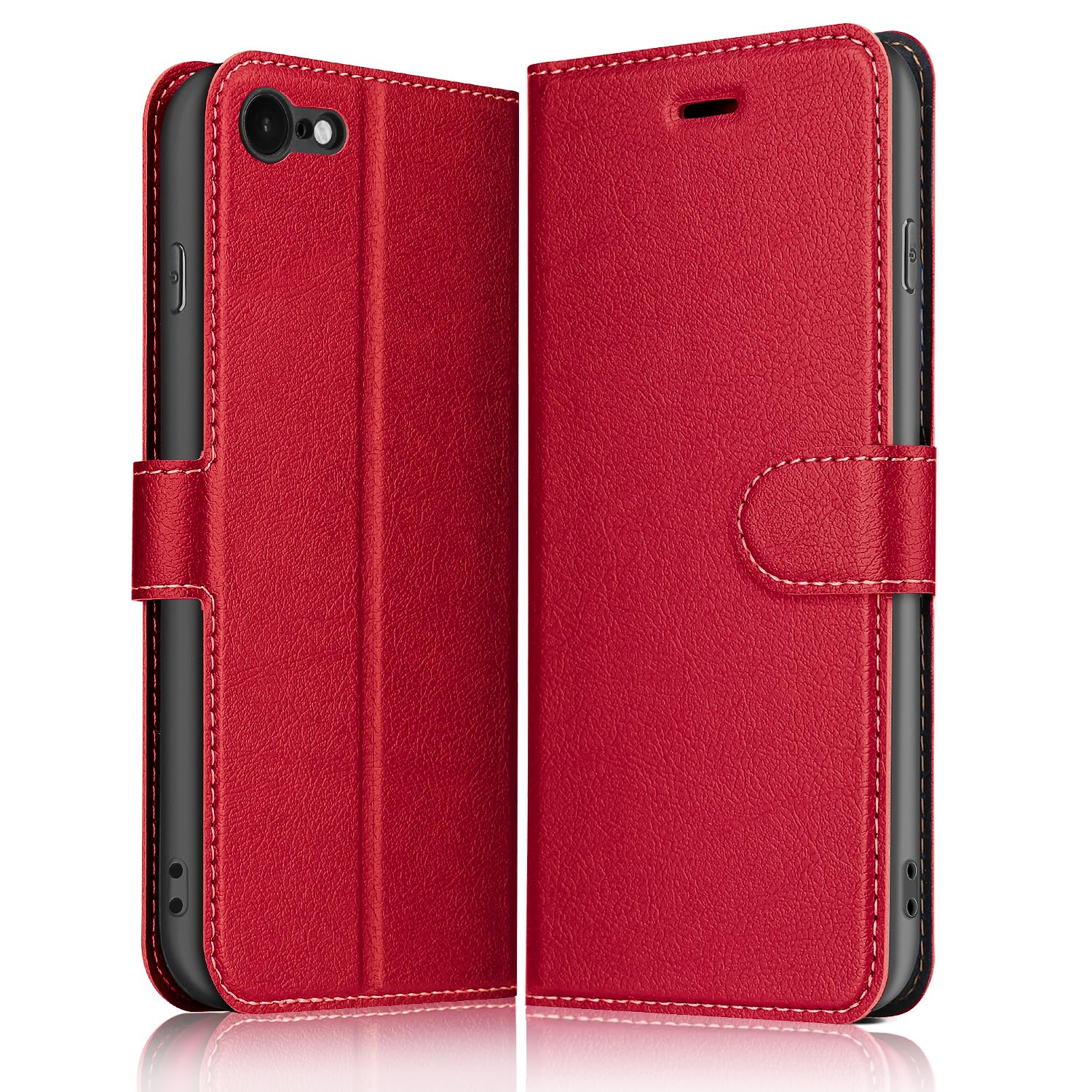 ELESNOW Phone Case for iPhone SE 2022/2020 / iPhone 7/8, Flip Wallet PU Leather Card Holder Magnetic Closure Stand Cover for Apple iPhone SE 2022/2020 / iPhone 7/8 (Red)