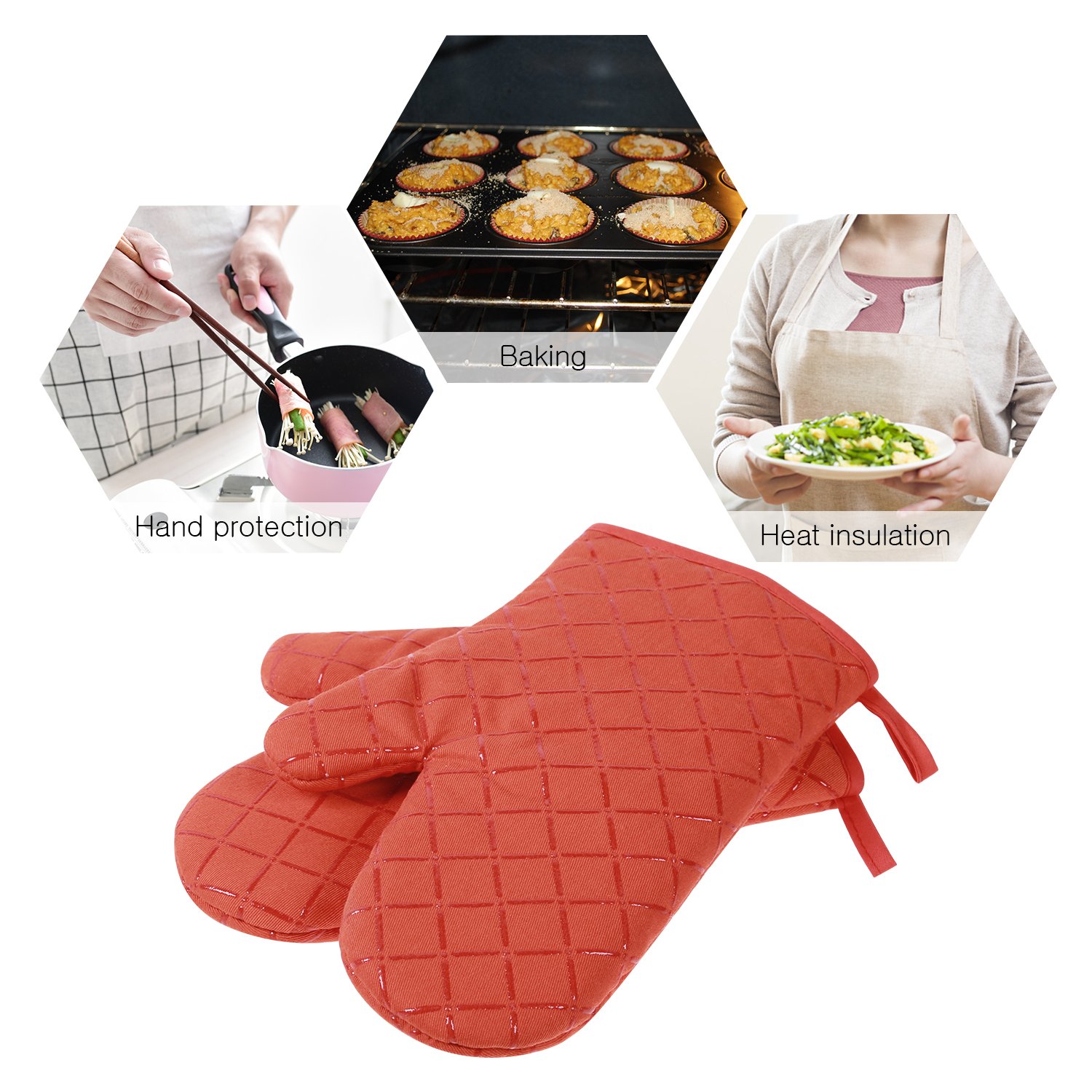 Homever Silicone Oven Mitts, Heat Resistant with Recycled Cotton Infill, Flexibility Non-Slip Kitchen Oven Gloves for Baking and Kitchen (Orange)