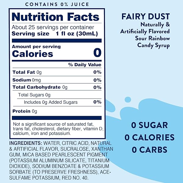 JORDAN’S SKINNY MIXES SUGAR FREE SYRUP, FAIRY DUST FLAVOR, FRUIT FLAVORED WATER ENHANCER, DRINK MIX FOR ICE TEA, LEMONADE & MORE, ZERO CALORIE FLAVORING, KETO FRIENDLY, 25.4 FL OZ, 1 PACK