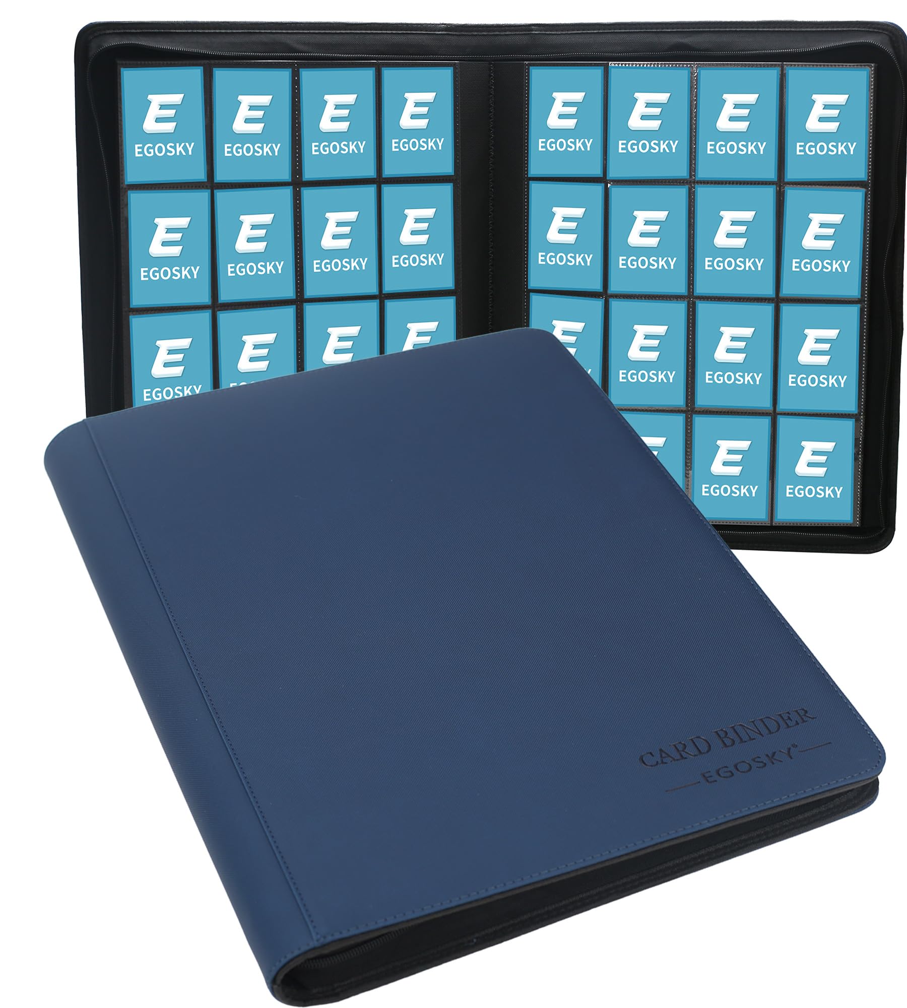 EGOSKY Card Binder 16 Pocket, 1024 Pockets Zipper Trading Card Album, Ringless Double Side Loading Cards Collection Folder for TCG, Football, Sports Cards, Blue