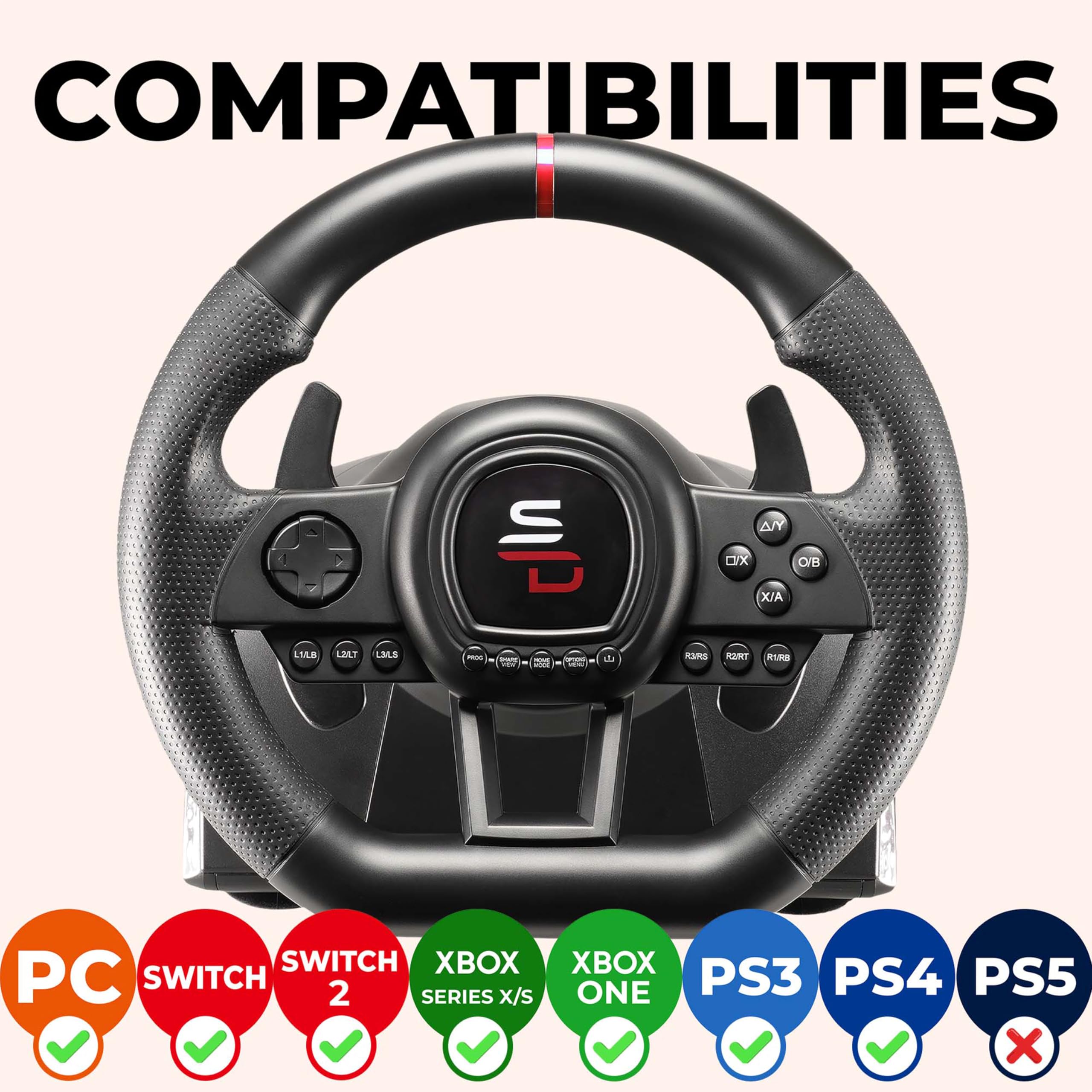 Superdrive - SV650 Racing steering wheel with pedal and paddle shifters for Xbox Serie X/S, Switch 2, Switch, PS4, Xbox One, PC