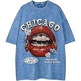 WDIRARA Men's Lip Graphic Tees Vintage Hipster Hip Hop Crew Neck Y2k T-Shirt Streetwear Top