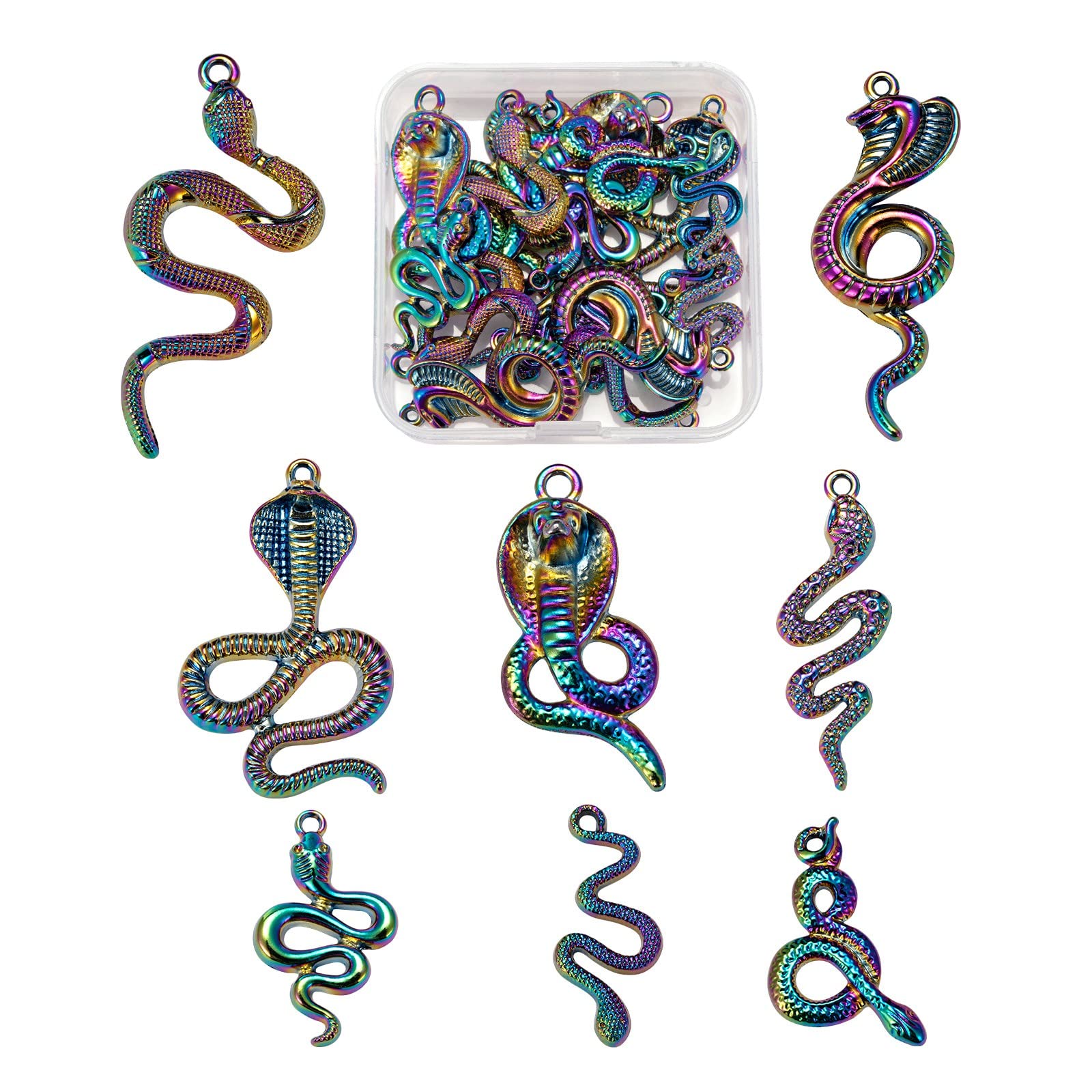 COGCHARGER 16 Pcs 8 Style Snake Alloy Charms Pendants Rainbow Color Alloy Pendants Multi Color Charms for Jewelry Necklace Bracelet Making