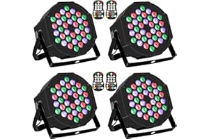 HAKUTA DJ Lights, 36 LED Stage Lights RGB DJ LED Par Lights Sound Activated Stage Lights, Remote and DMX Controlled DJ Uplights for Wedding, Birthday, Christmas, Music Show and Dance Party (4 Packs)