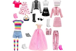 ENOCHT 15 Pieces 11.5 Inch Girl Dolls Fashion Pack 6 Set Doll Clothes Include Chic Suits Party Gown Sequin Outfit Stylish Dress 6 Pairs of Shoes 3 Accessories for Girl Dolls Clothing(NO Doll)